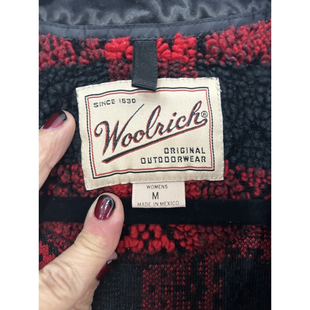 Woolrich Womens Red Black Buffalo Plaid Sherpa Fleece Zip‎ Up Vest Medium M - Picture 5 of 9